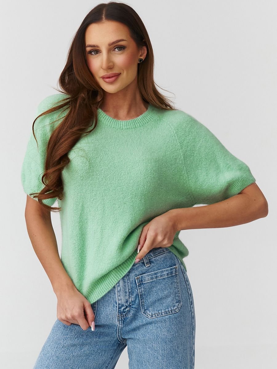 Short sleeve sweater model 224078 Makadamia