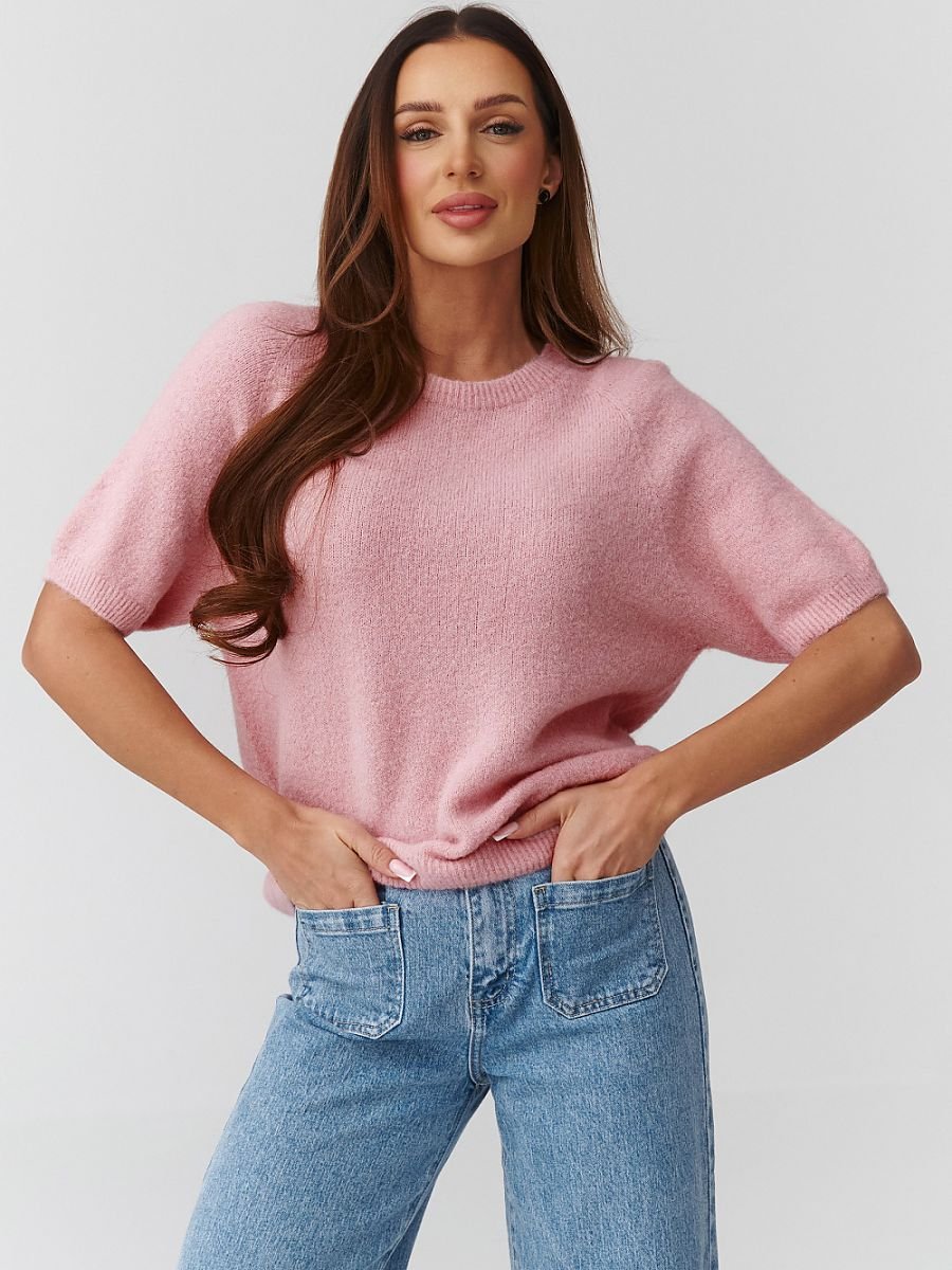 Short sleeve sweater model 224079 Makadamia